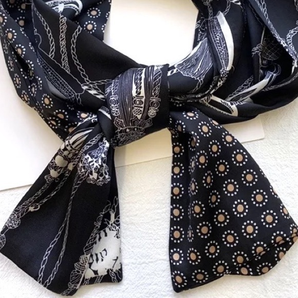 Mixed Monogram Designer Inspired Lux Scarf Multicolor Design, Summer Faux Silk - Picture 2 of 2